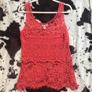 Coral cut out lace tank